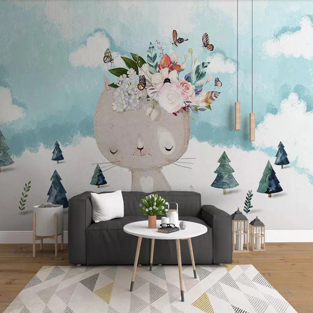 3D-обои Milofi на заказ настенные скандинавские Мультяшные котенки цветы фон для