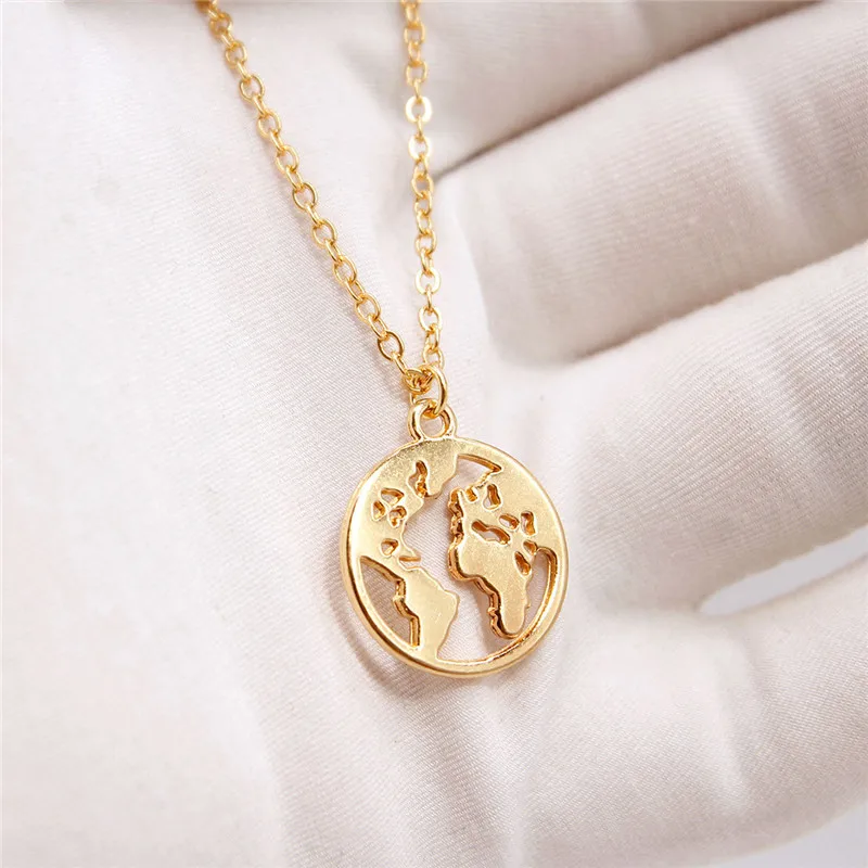 Ожерелье с подвеской в виде карты мира для женщин Золотая цепочка чокер тонкая