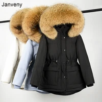 janveny big natural raccoon fur hooded 90 duck down jacket waist retractable female parkas winter women thick warm overcoat