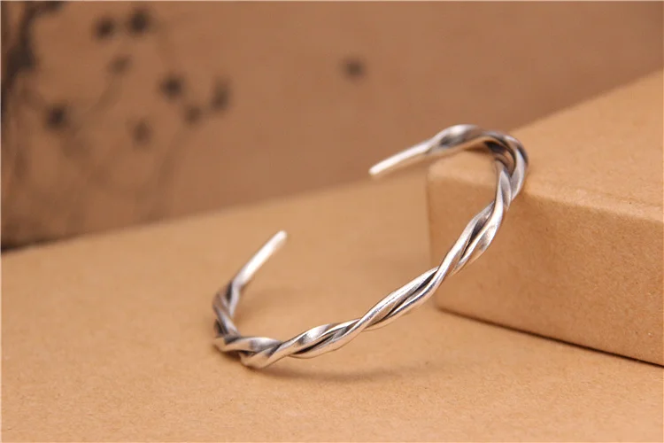 

Fyla Mode Fashion 925 Sterling Silver Lovers Cuff Bracelet Thai Silver Opening Retro Twisted Women's Bracelet Friendship Jewelry