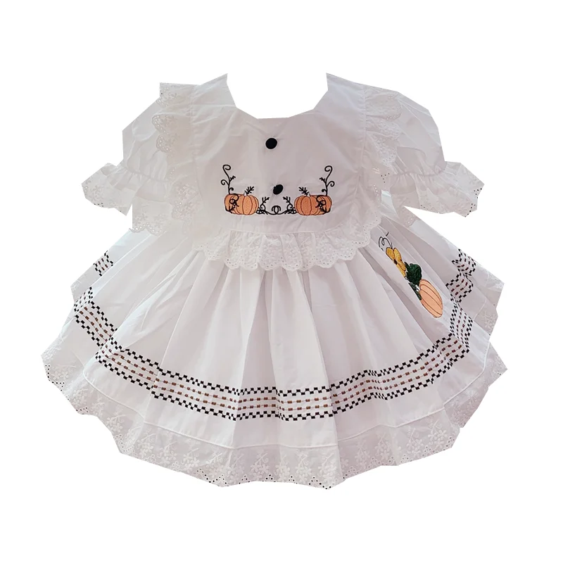 Autumn New Custom Turkey White Pumpkin Sweet Vintage Dress Baby Girl Christmas Halloween Thanksgiving Day Clothes | Детская одежда и
