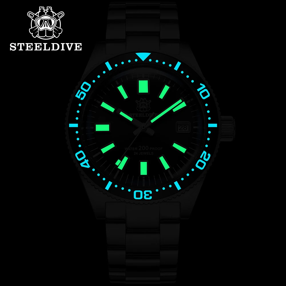 Мужские автоматические механические часы-браслет STEELDIVE 62mas V4 41 мм с датой 20 бар -