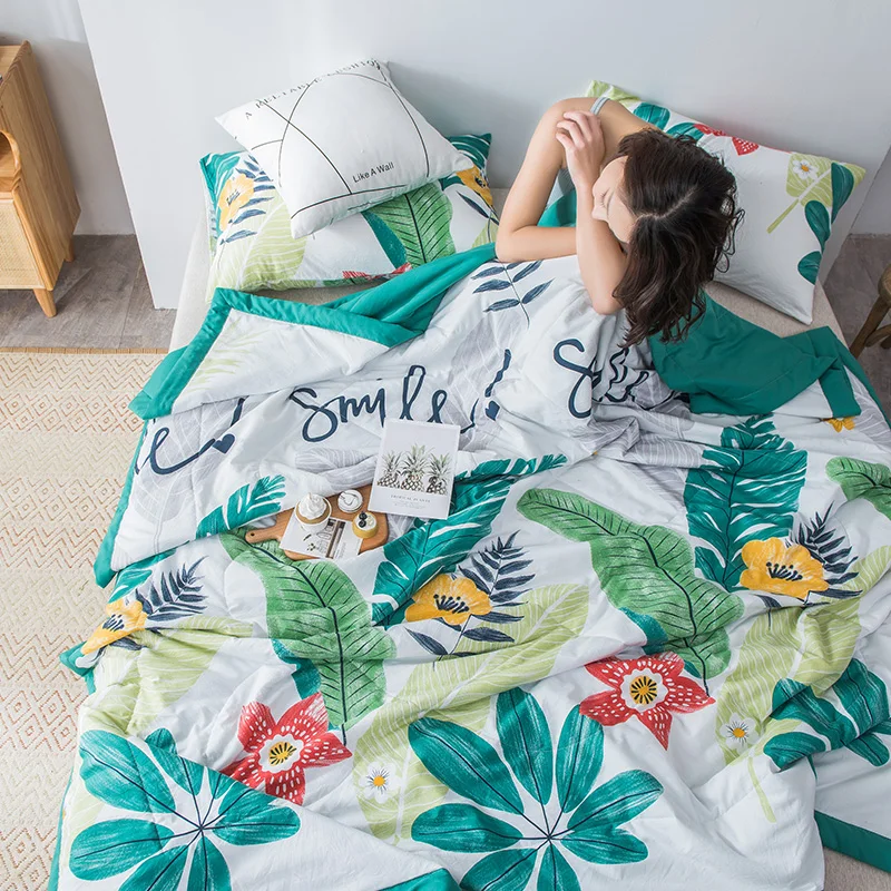 

Rainforest Flowers Leaf Cotton Summer Air-Conditioning Quilt Cool Skin-Friendly Quilt Office Travel Driver Blanket Soft Comfoter