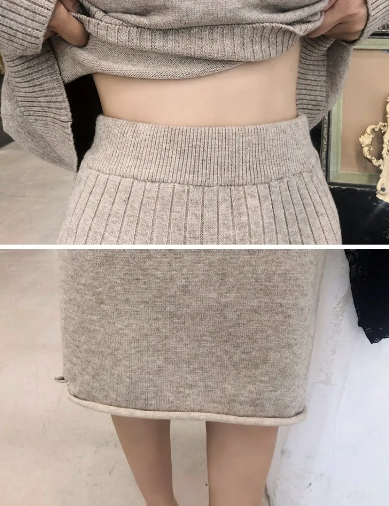 Осенне-зимний трикотажный спортивный костюм женские комплекты свитер с круглым