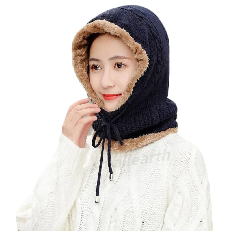 Зимние теплые шапки облегающие для женщин плюс бархатная вязаная шапка с