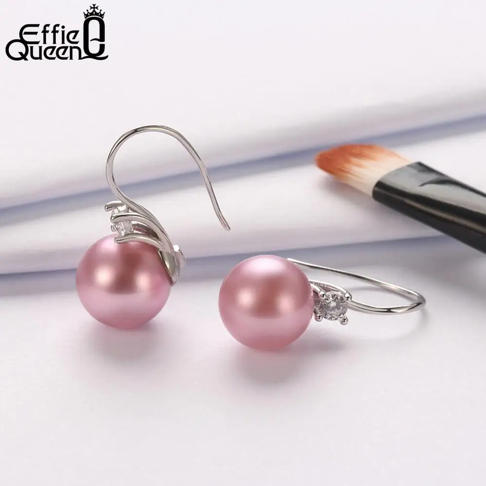 Effie queen 925 Женские Висячие серьги 10 мм Фиолетовый Круглый фиолетовый жемчуг имитация Женский Brincos AAA ослепительные вечерние ювелирные изделия TSE85-P