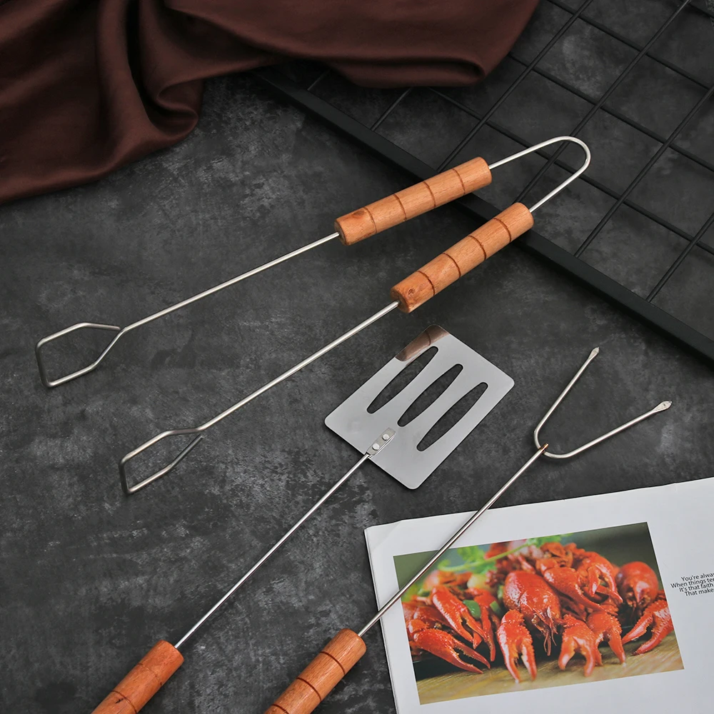3 шт./компл. наружная барбекю деревянная ручка инструмента нержавеющая сталь