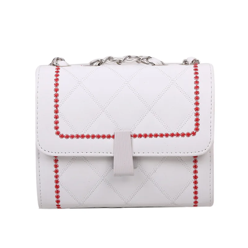 

Diamond Pattern Chain Women's Bag 2021 New Fashion Messenger Bag Shoulder Embroidery Line Small Square Bags For Women