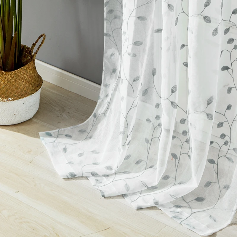 Современные белые тюлевые шторы с вышивкой для гостиной зеленые пшеничные