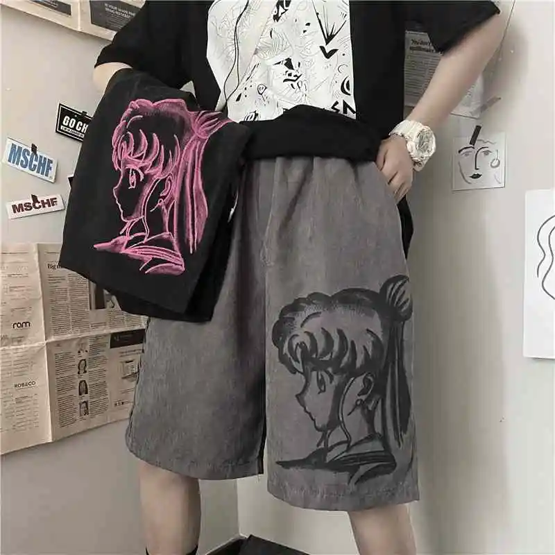 

Harajuku Style Summer Shorts Women Beautiful Girl Cartoon Anime Character Dress Up Casual Straight Leg Pants Five-Piece Outfit