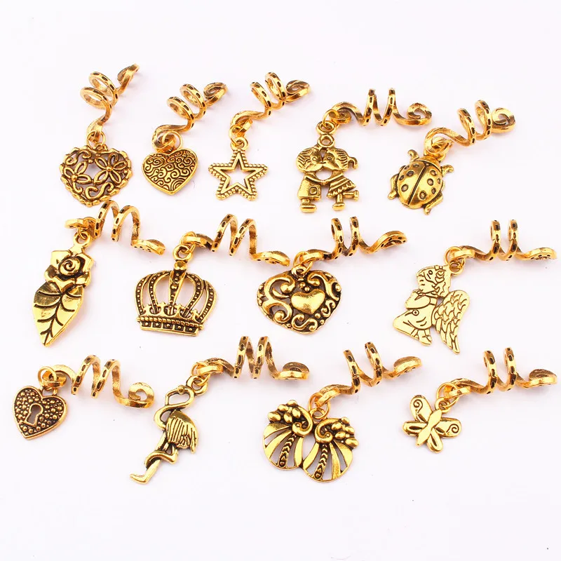 1-5 шт Золотое кольцо для волос коса дреды из бисера любовь павлин кулон манжеты