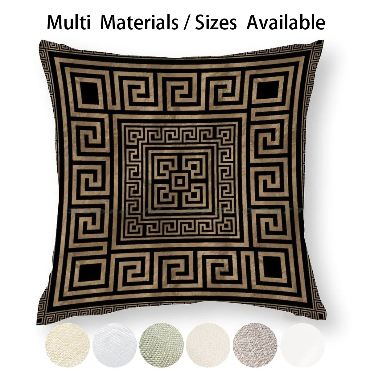 Греческий ключ орнамент-греческий меандер-Золотая на черной подушке Чехол