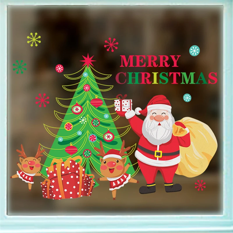 Мультяшный Санта Клаус дает подарки настенные наклейки для детской комнаты окна