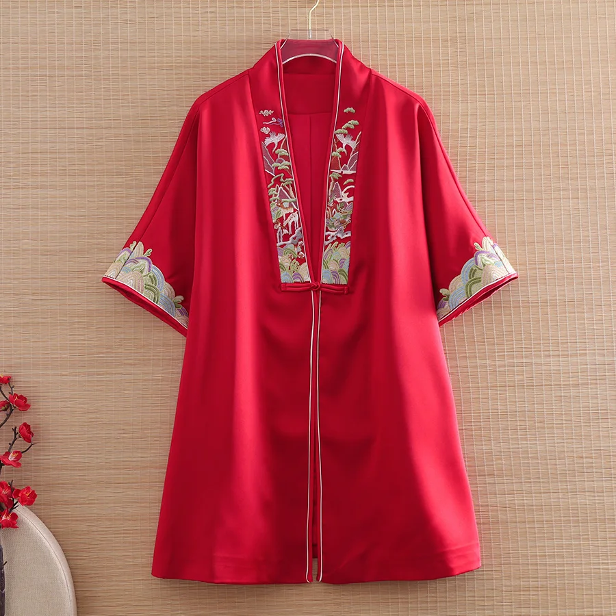 Высококачественное осеннее Женское пальто ханьфу с вышивкой в стиле ретро