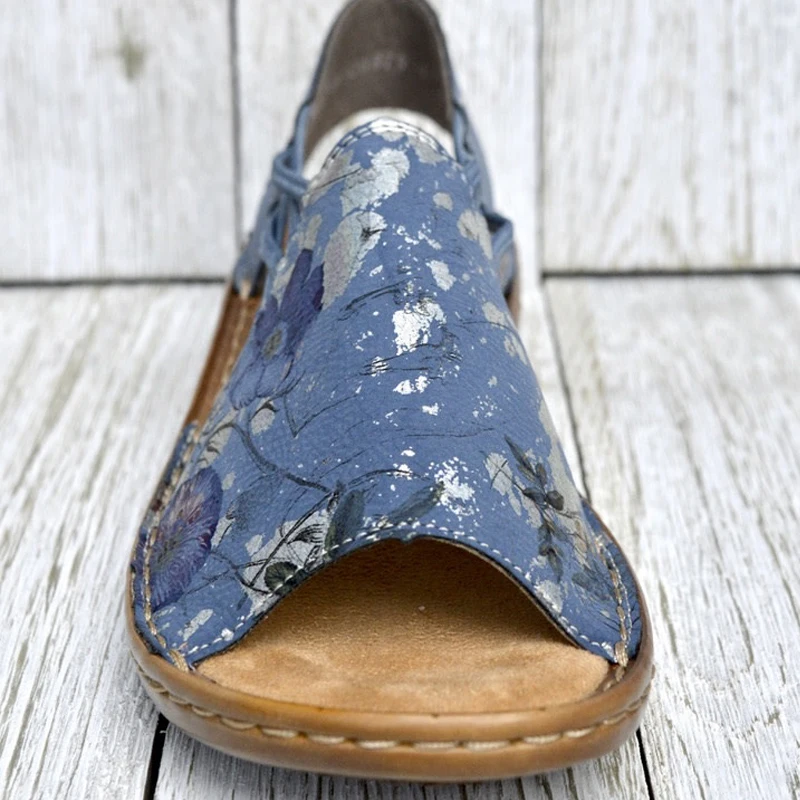 

Women Sandals Summer 2021 Female Flower Print Shoes Woman Peep-toe Wedge Comfortable Flat Sandals Female Sandalias Plus Size 43