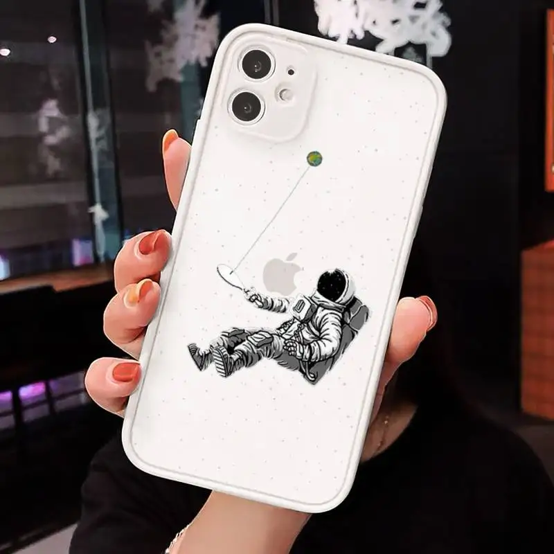 

Moon Stars Space Astronaut Phone Case Matte Transparent for iPhone 7 8 11 12 s mini pro X XS XR MAX Plus cover funda
