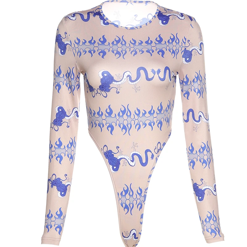 

Women's Retro Bodys Para Mujer Bodys Graffiti Printed Long-sleeved Bottoming Fall All-match Slim T-shirt Slim Indie New Bodysuit