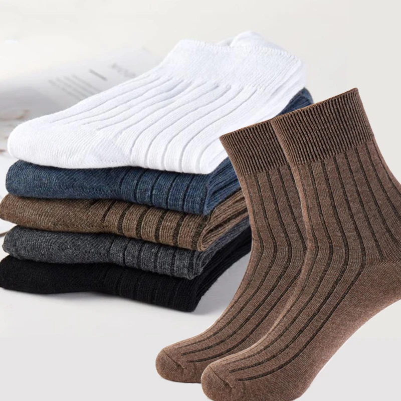 

Мужские хлопковые носки, деловые носки, Осень-зима, для отдыха, впитывают пот, однотонные носки средней длины
