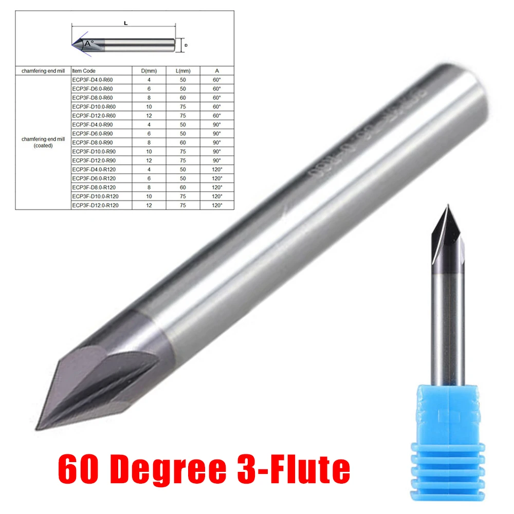 

Metalworking 1* Supplies Chamfer Mill Cutter 3-Flute Shank TiAIN Router