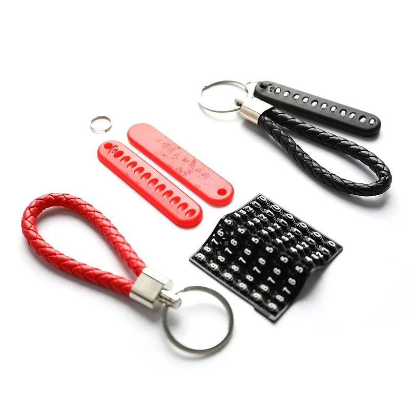

Anti-lost Car Phone Number Card Leather Bradied Rope Auto Vehicle KeyChain