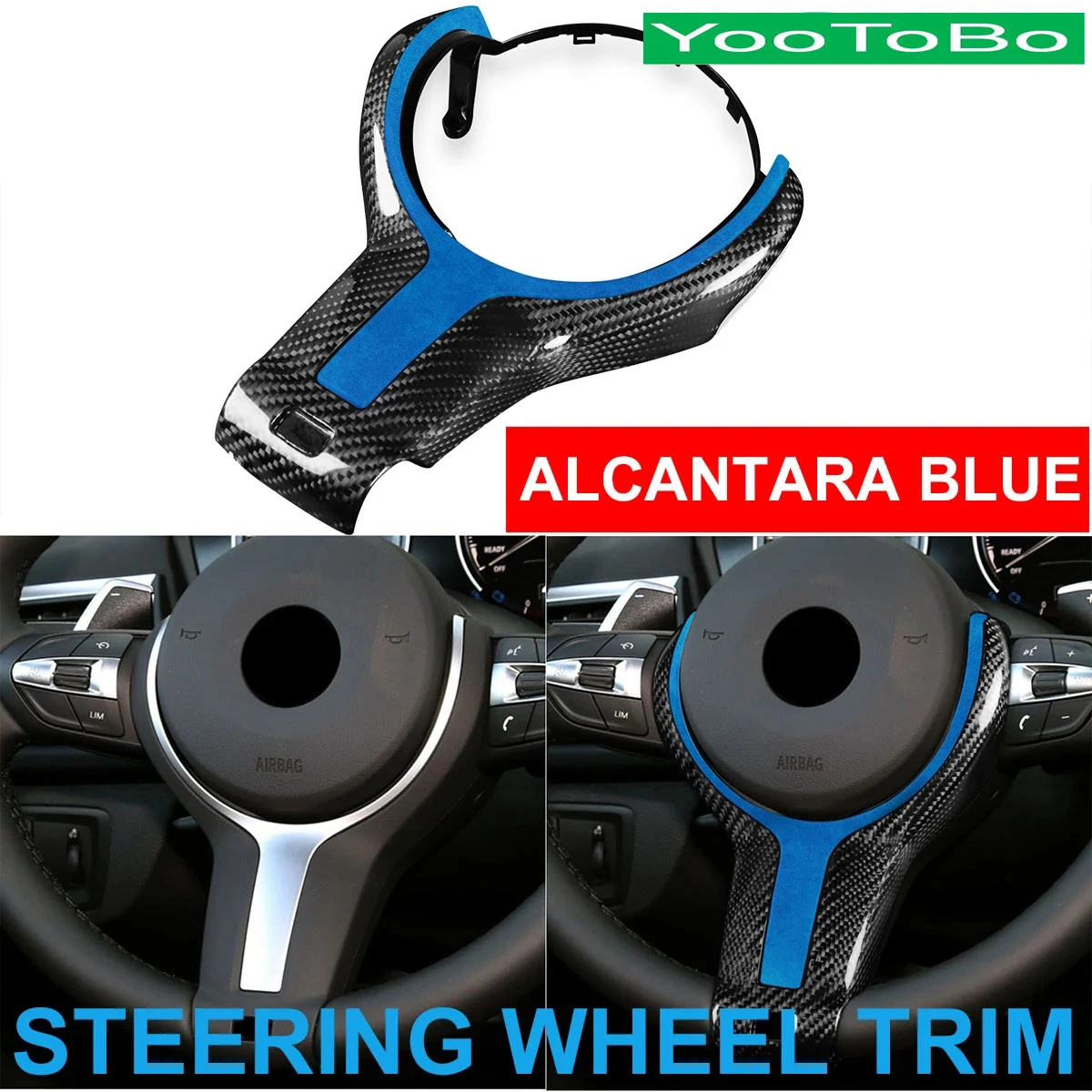 

Carbon Car Steering Wheel Trim Cover Replace Alcantara Blue For BMW M Sport F20 F22 F30 F31 F32 F36 F10M F06 F12 X5 F15 X6 F16
