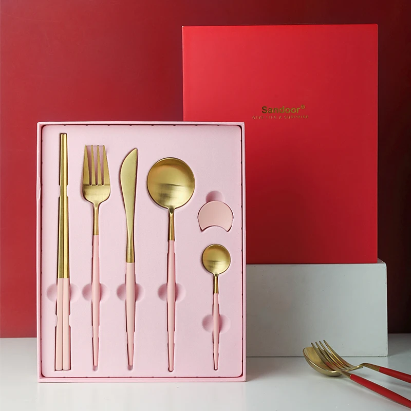 Розовый набор столовых приборов из нержавеющей стали посуды для путешествий