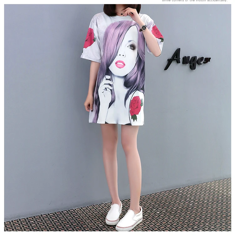 

Houthion Loose Cartoon Printed Women's T-shirt Summer Fashion Casual Short Sleeve Round Neck Korean Top