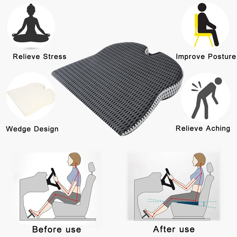 

Car Truck Wedge Seat Cushion for Pressure Relief Pain Relief Butt Cushion Orthopedic Ergonomic Support Memory Foam