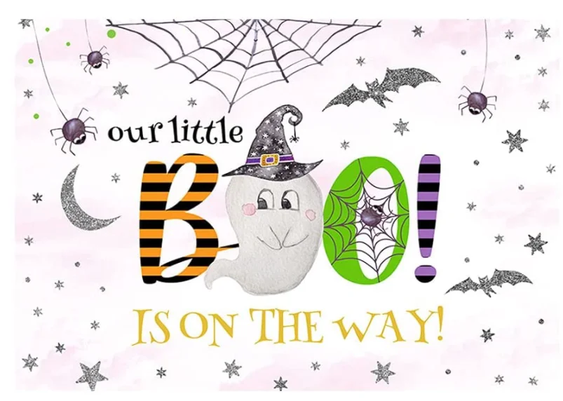 Halloween Little Boo Girl Baby Shower Backdrop Background Pink and Silver Autumn Party Cake Table Banner Decor Supplies enlarge