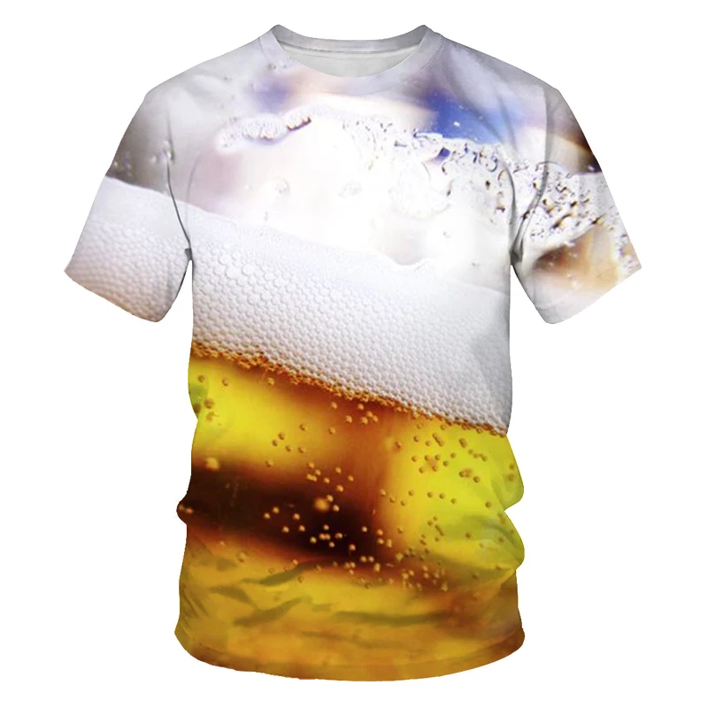 

20213D printing fashion men and women couple food pattern painted soft material casual men's loose O-neck T-shirt