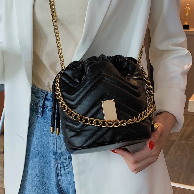 Новая Черная модная сумка-мешок на цепочке женские сумки через плечо