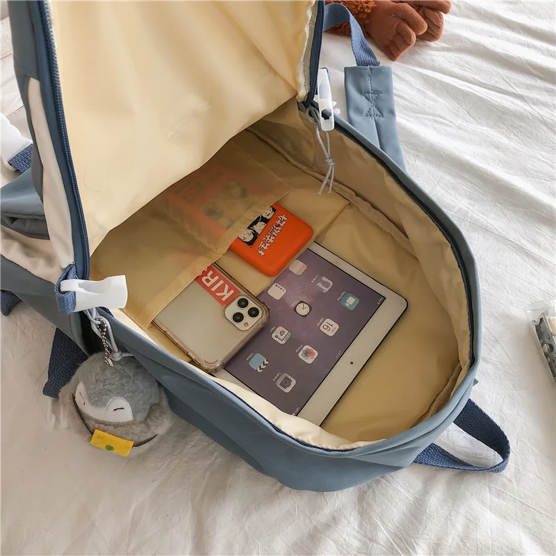 

2021 New Waterproof Nylon Women Backpack Female Insert Buckle Travel Bag Teenage Girls Transparent Pocket Big Schoolbag Mochilas