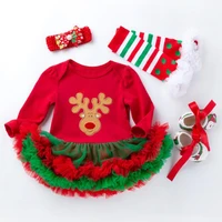 4pcs newborn baby christmas new year dress girl babe clothes with stocking shoe infant bodysuit set child romper clothing suit