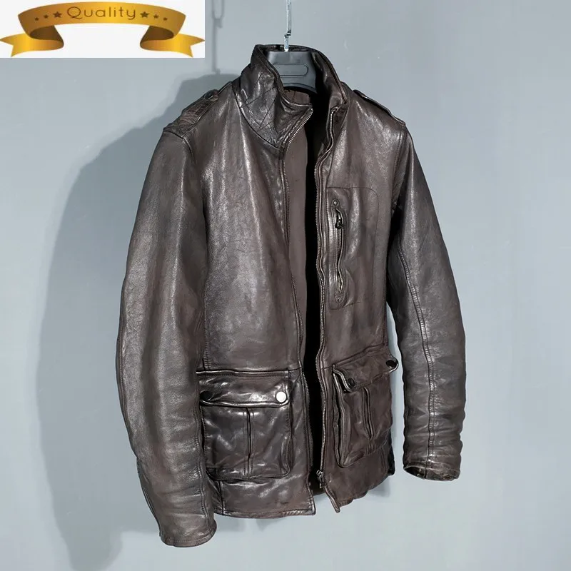 

Куртка мужская из натуральной кожи, 2021, Мужская одежда, винтажная куртка из овчины, мужские осенние мотоциклетные куртки, мужская куртка KJ
