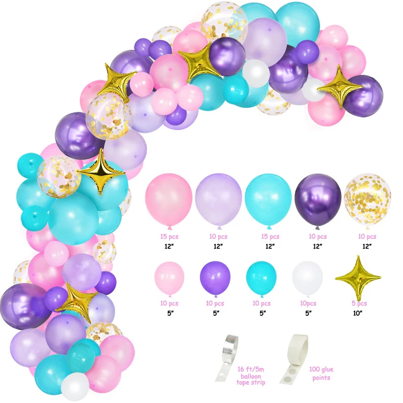 Globos de unicornio en arco para chica y ni&ntilde;os, decoraci&oacute;n de fiesta de cumplea&ntilde;os, de l&aacute;tex, 107 unidades-0