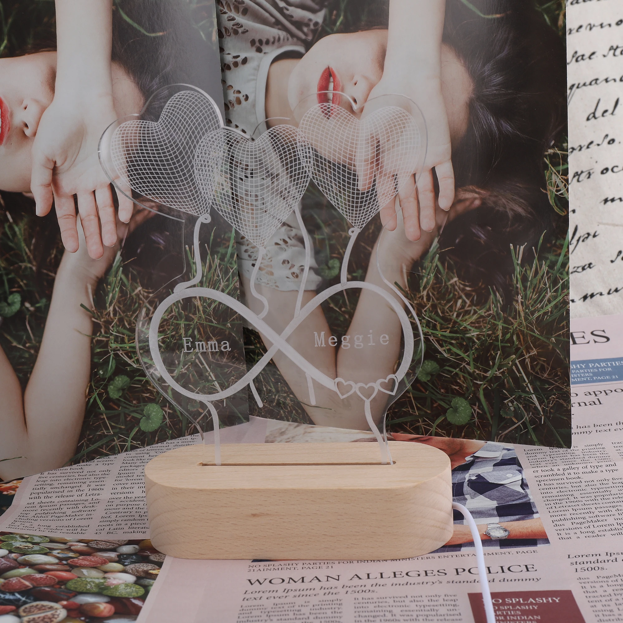 

Custom LED 3D Night Light Illusion Lamp Creative Gift For Couple Personalized Love Heart Infinity Shaped Family Table Decoration