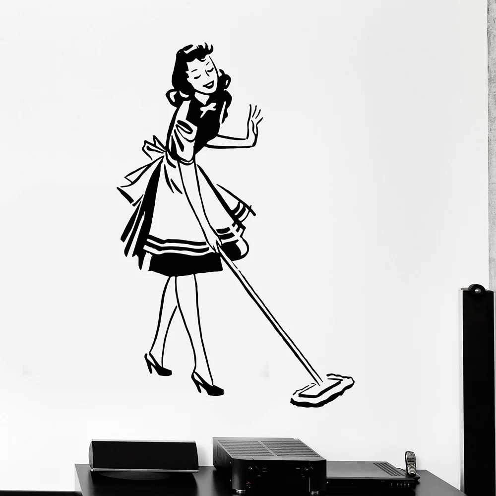 

Виниловая наклейка экономка уборка штырь обслуживания Up девушка женщина стикер стены домашний Декор Гостиная креативные плакаты P396