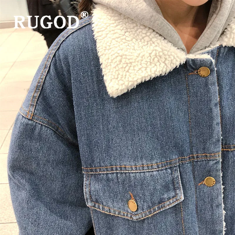 Женское шерстяное пальто RUGOD винтажное длинное из денима в Корейском стиле зима