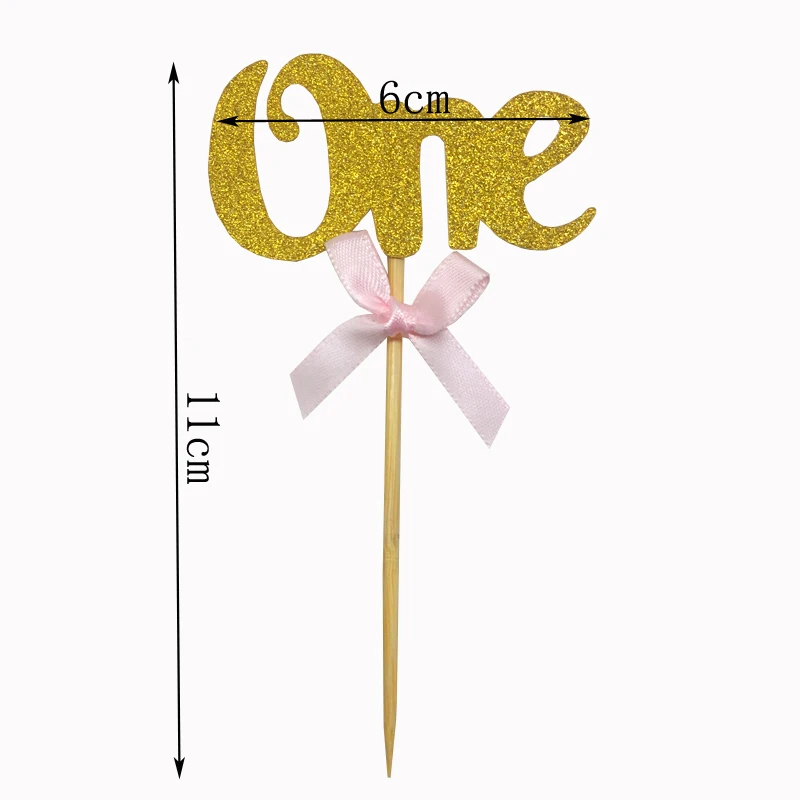 Со сверкающими золотистыми один бант для капкейка 1st торт ко дню рождения