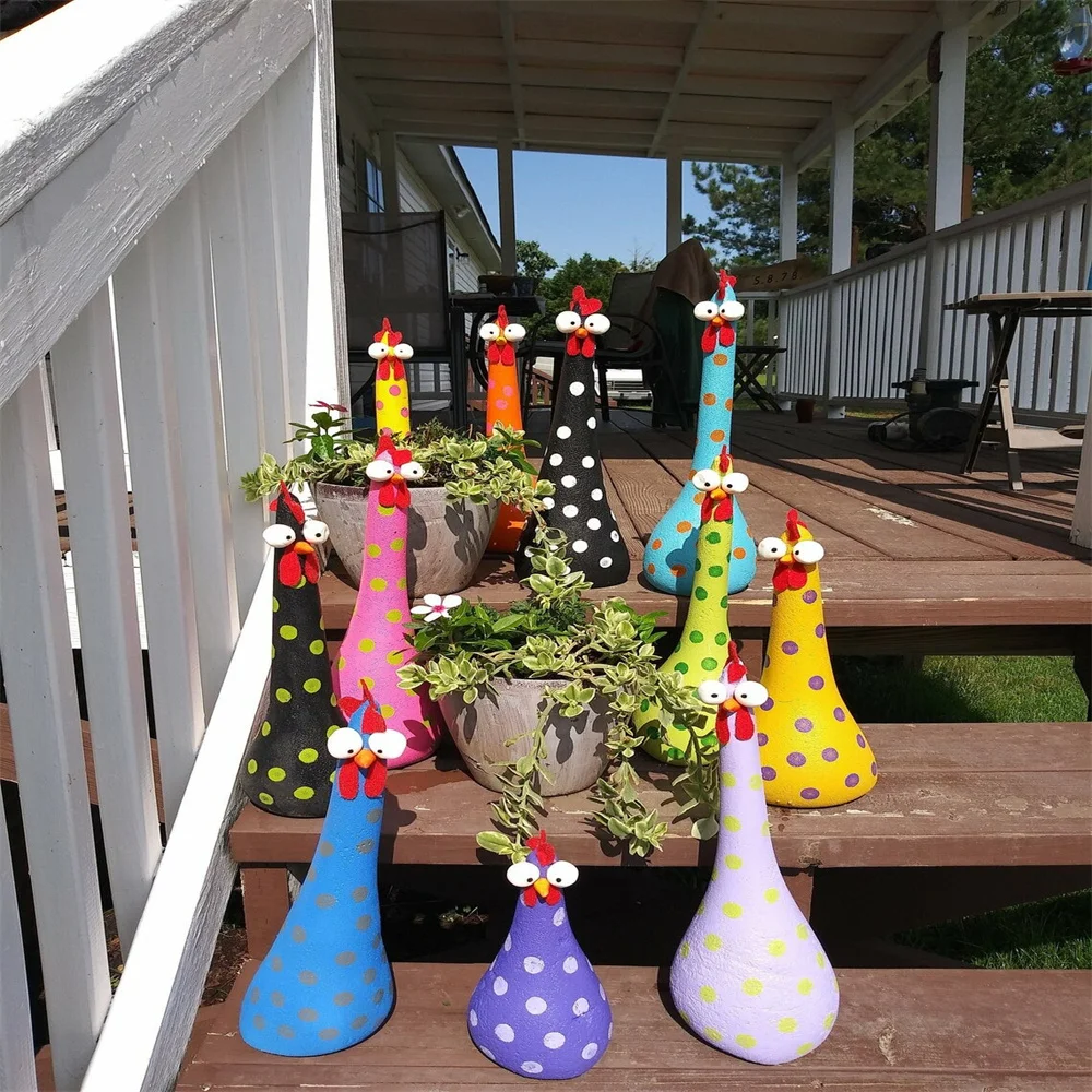 

Multi-Colour Funny Cute Long Neck Chicken Big Eye Chicken Resin Crafts Silly Chicken Desktop Decor Garden Art Decoration