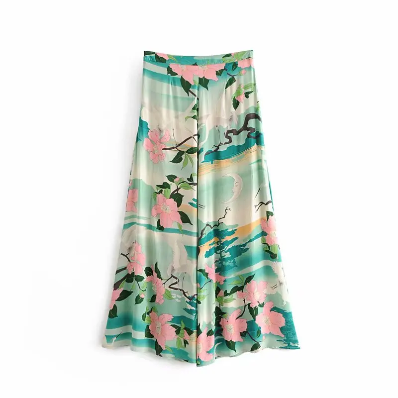 Boho chic happie, женские широкие штаны с принтом Журавля, богемные штаны, женские повседневные свободные длинные штаны из вискозы в стиле бохо, большие размеры