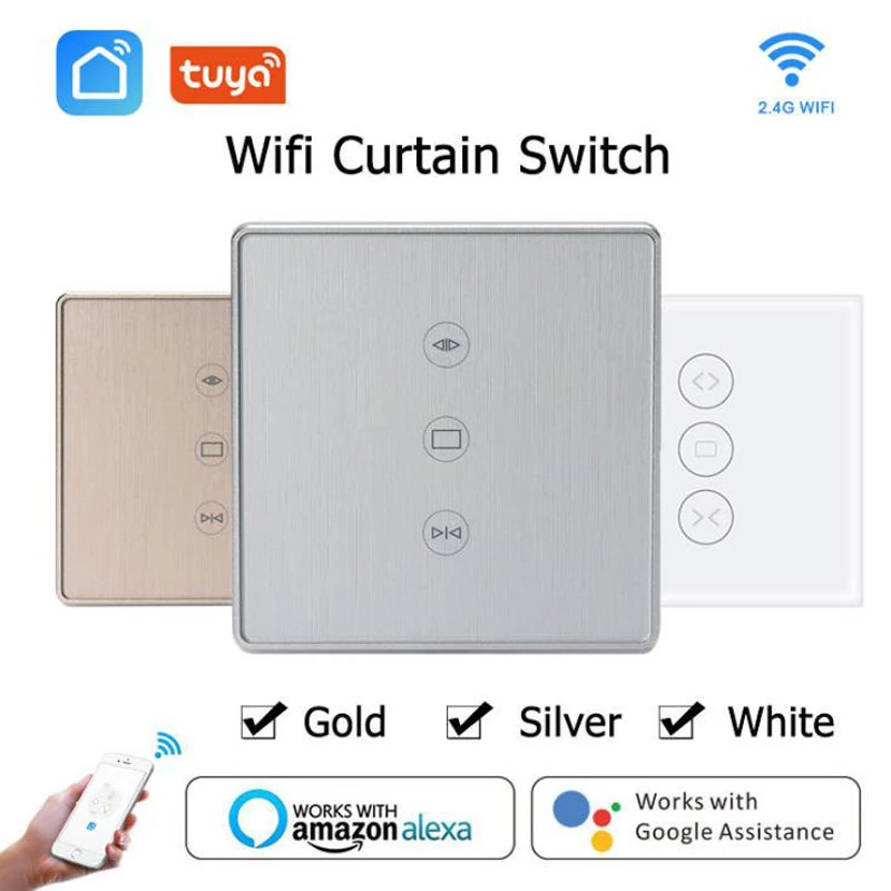 

Tuya Wifi Curtain Switch Smart Wireless Wifi Switch Tuya Alexa Compatible White Silver Gold For Smart Life
