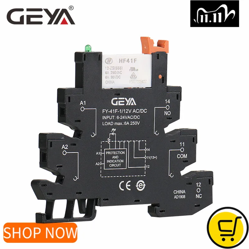 Узкое реле GEYA защитная цепь модуля 6 А 12 В постоянного тока/переменного тока 24 или