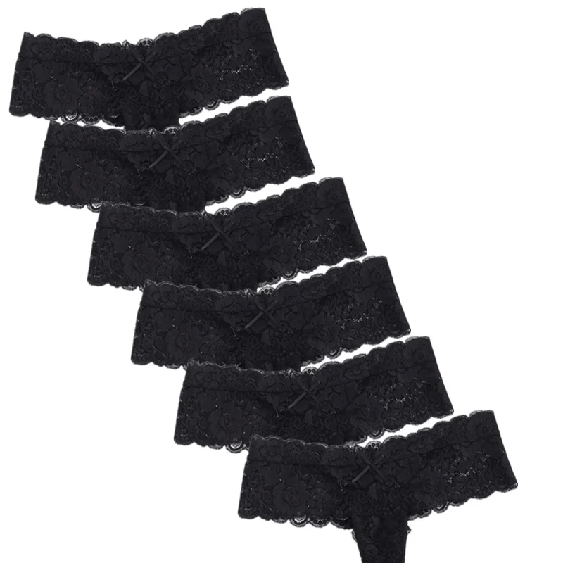 6 black 6 шт./лот, высокое качество, женское нижнее белье, прозрачные стринги, сексуальные стринги, кружевные трусики, женские трусы, трусы с заниженной талией для девушек - Цвет: 6 black