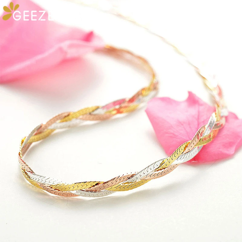 Ожерелье женское позолоченное из серебра 925 пробы трех цветов|Ожерелья| |