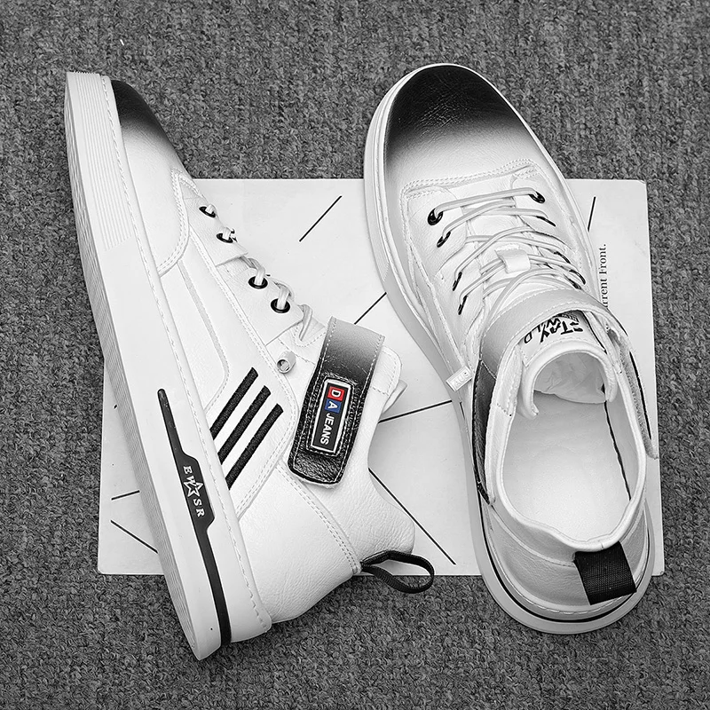 Online Penjualan Terbaik Sepatu Fashion Pria Sneakers Kulit Kait & Lingkaran Untuk Pria Sepatu Dewasa Kasual Tahan Lama Sepatu Flat Nyaman