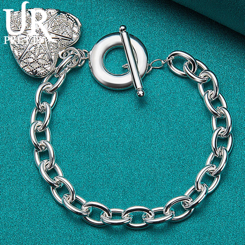 

URPRETTY New 925 Sterling Silver Love Picture Frame OT Chain Bracelet For Man Women Wedding Engagement Party Charm Jewelry Gift