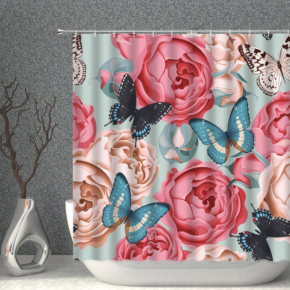 

Best Selling 3D Flower And Animal Shower Curtain Plant Printing With Hook Natural Landscape Home Decoration Bathroom Curtains