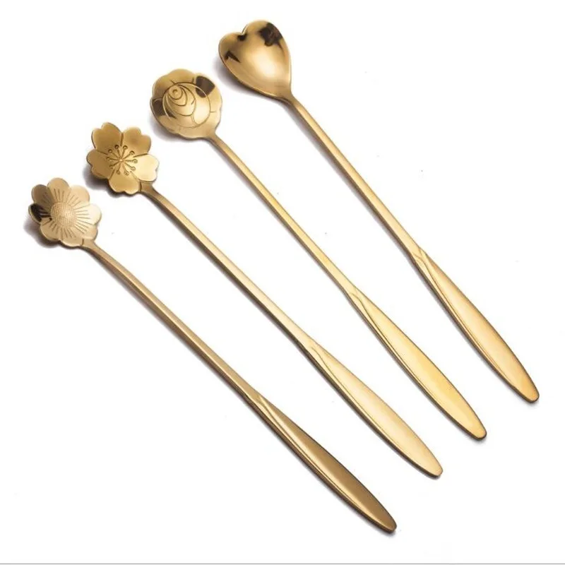 Нержавеющая сталь ледяной крем ложка c длинной ручкой из розового золота