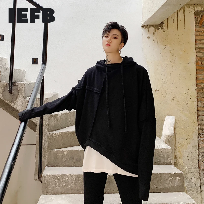 Мужская Асимметричная Толстовка IEFB/с косым подолом Свободный пуловер с длинным